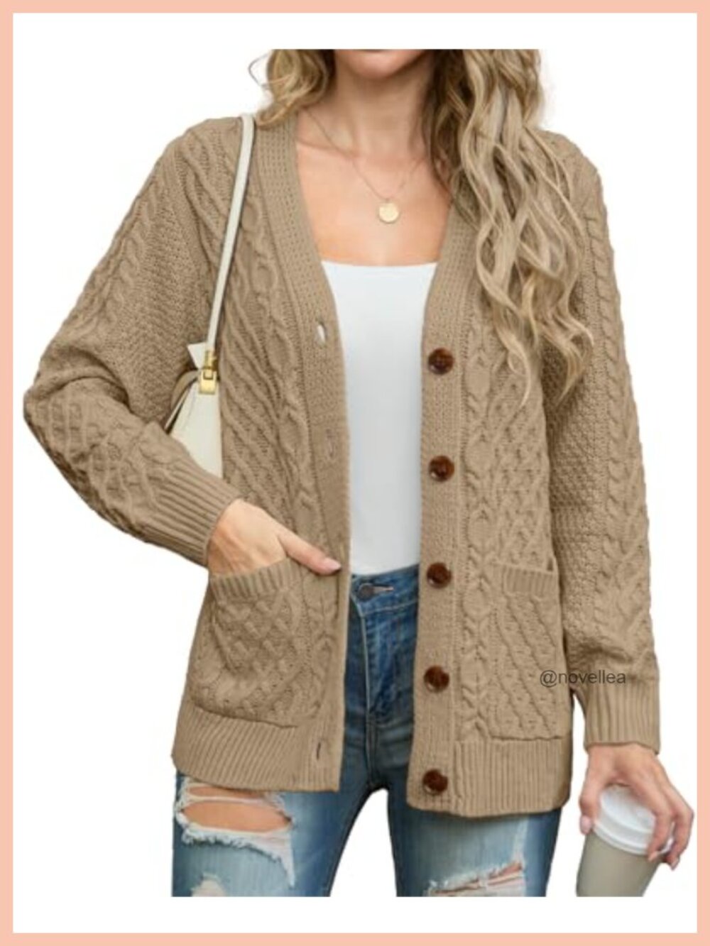 Cable Knit Chunky Cardigan Sweater with Pockets Button Down